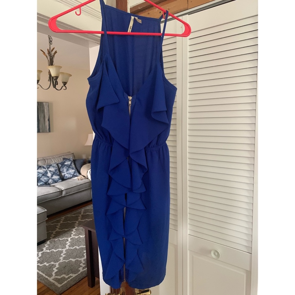 Blue ruffle dress with zipper down the front
